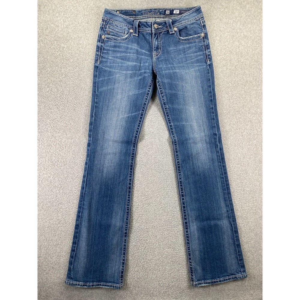 Miss Me Jeans Women 31 (30x34) Low Rise Bootcut Blue Med Wash Denim Rhinestone